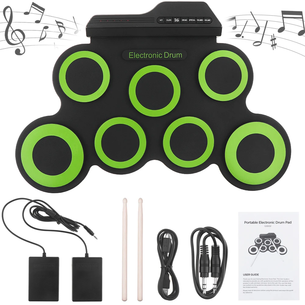 

Electronic Drums Portable Electronic Digital USB 7 Pads Roll up Drum Set Silicone Electric Drum Kit with Drumsticks and Sustain
