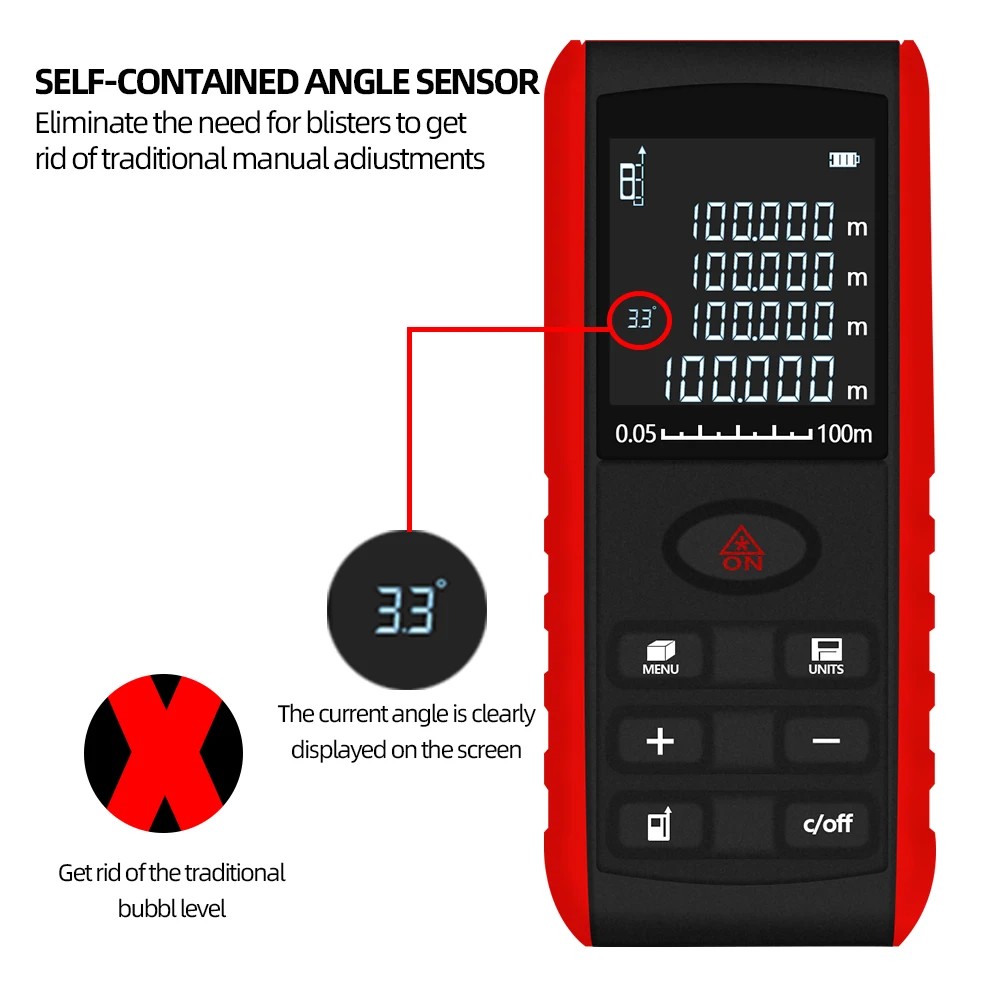 Digital 100m Laser rangefinder Handheld laser Distance Meter Range Finder Area Volume Measurement with Angle Indication 40%off Digital 100m Laser rangefinder Handheld laser Distance Meter Range Finder Area Volume Measurement with Angle Indication 40%off
