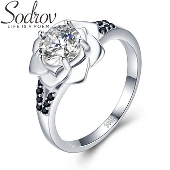 

SODROV 925 Sterling Silver Ring Female Bague Flower Trendy Wedding Rings for Women Sterling Silver Jewelry G073