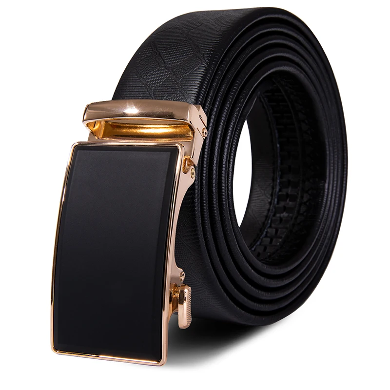 PD-2098-DE-A Hi-Tie, известный бренд, мужской ремень, Воловья кожа, натуральная кожа, черный ремень, автоматическая Золотая Пряжка, высокое качество, деловые мужские ремни - Цвет: PD-2098-DE-A