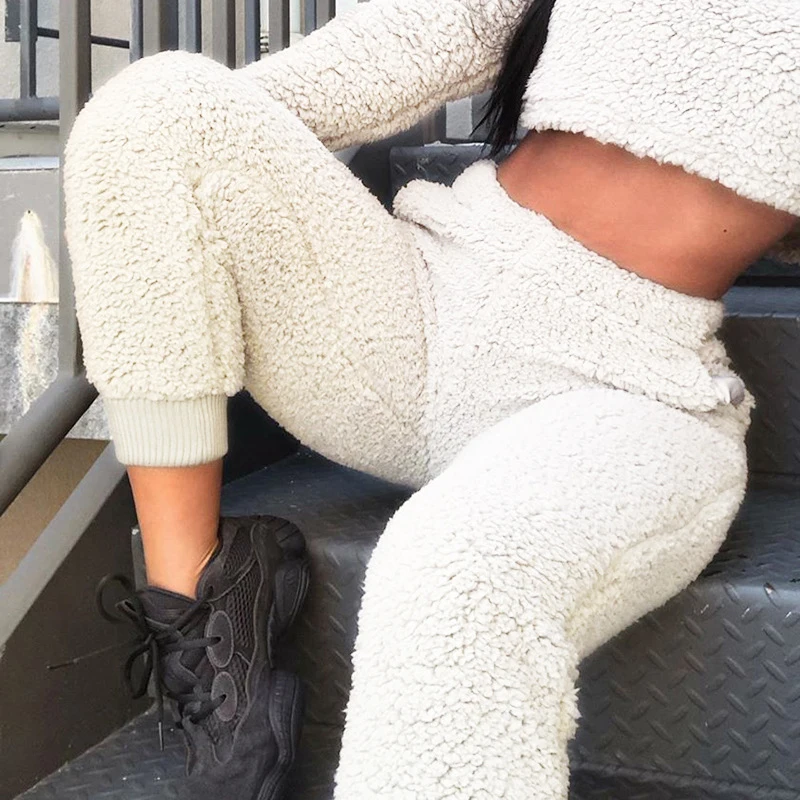 

Women Jogger Pants Velvet High Waist Elastic Plush Trousers Velour Lounge Flannel Sweatpants Thicker Streetwear Warm Winter ChiC