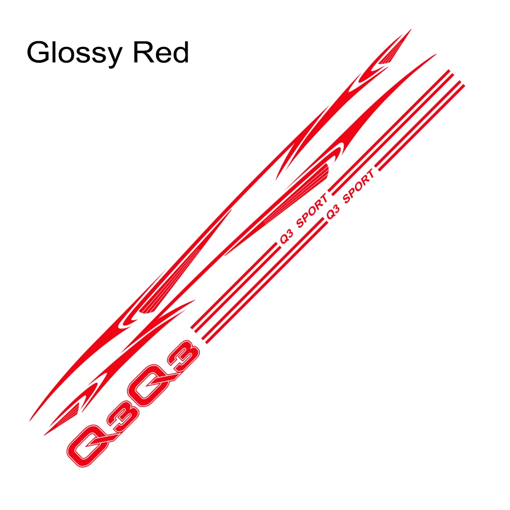 Glossy Red 2 шт., автомобильная наклейка в длинную полоску для Audi Q3, Авто Виниловая пленка, наклейка на тело, гоночный спортивный стиль, автомобили, сделай сам, тюнинг, автомобильные аксессуары - Название цвета: Glossy Red
