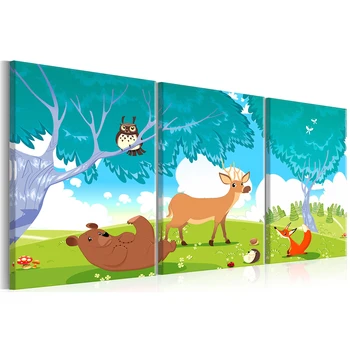 

Framed Cartoon Deer Bear Canvas Poster Woodland Animal Painting Print Nursery Wall Art Nordic Kid Room Decor Ready To Hang