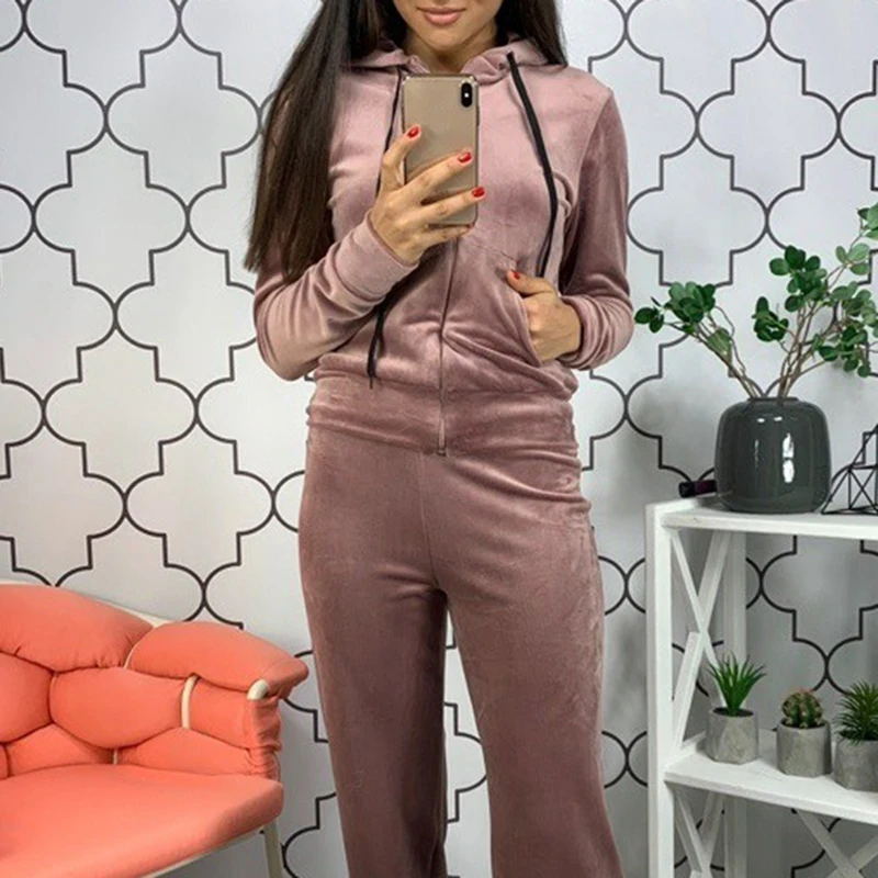 

ADISPUTENT Autumn Tracksuit Long Sleeve Thicken Hooded Sweatshirts 2 Piece Set Casual Sport Suit Women Tracksuit Set Fashion