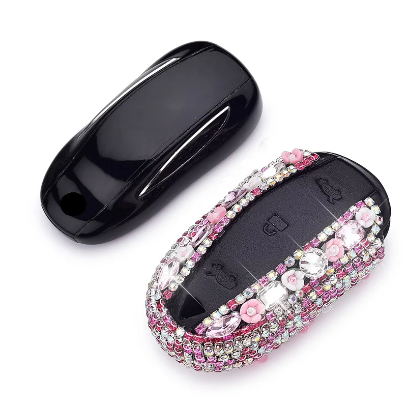 Ceramic Flower Diamond Key Wallet Cover Case Shell For Tesla Model S X Holder Protect Accessories | Автомобили и мотоциклы