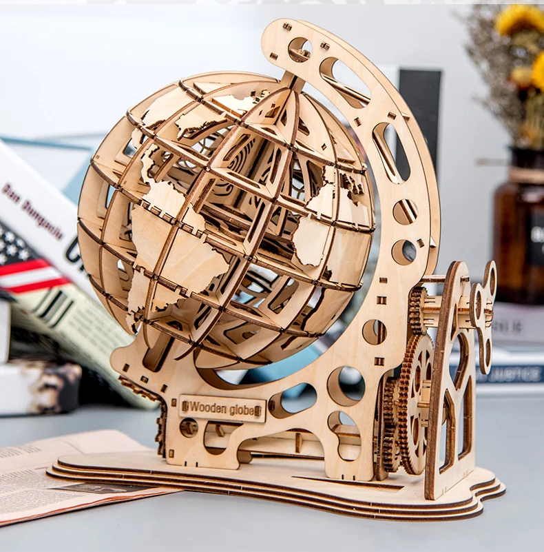 Деревянный глобус головоломка 3D DIY механический привод модель Трансмиссия вращающиеся головоломки для сборки украшения дома и офиса игрушки для взрослых