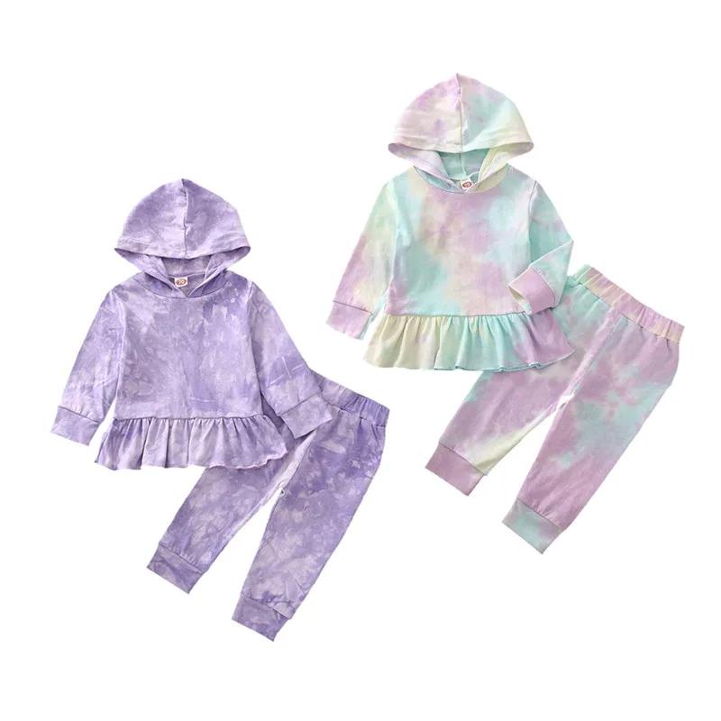 

Toddler Spring Autumn 2Pcs Clothes Set Tie-Dye Print Long Sleeve Hooded T-Shirt and Long Pants for Kids 0-3Y