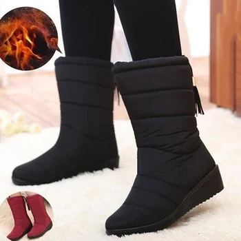 Zapatos de piel cálida botas de plataforma para Mujer, botas de nieve de moda, botas de Invierno para Mujer, calzado para la nieve, zapatos Botines de Invierno para Mujer