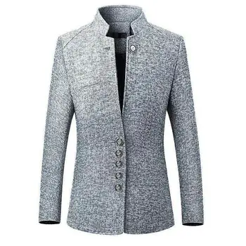 

Men's Business Blazer Coat Chinese Tunic Suit Single Breaste Collar Jacket New Stand Up Collar Solid Color Formal
