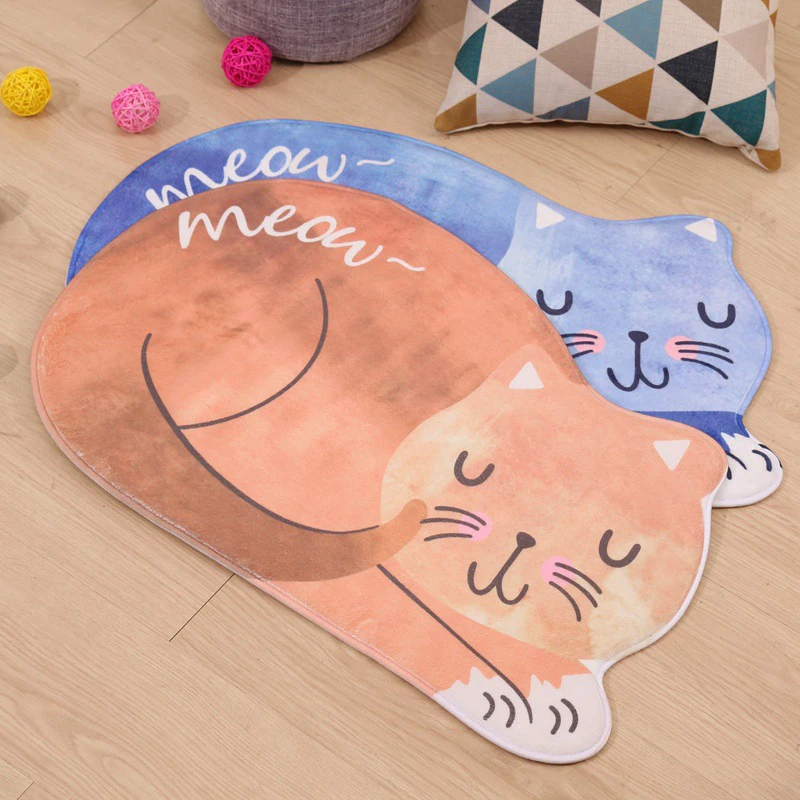 1 pc Non-slip Flannel Cat Cute Animal Printed Rectangular Carpet Entry Door Entry Pad Carpet Mat Cartoon for Bathroom Bedroom