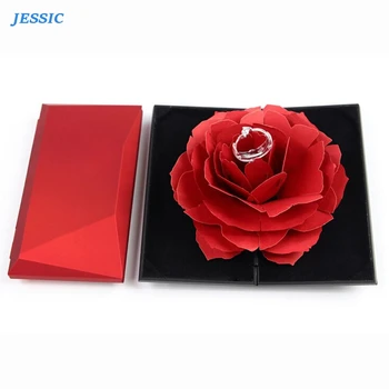 

JESSIC 3D Vintage Fashion Elegant Rings Box Wedding Engagement Ring Rose Flower Gift Boxes For Jewelry Display Storage Holder