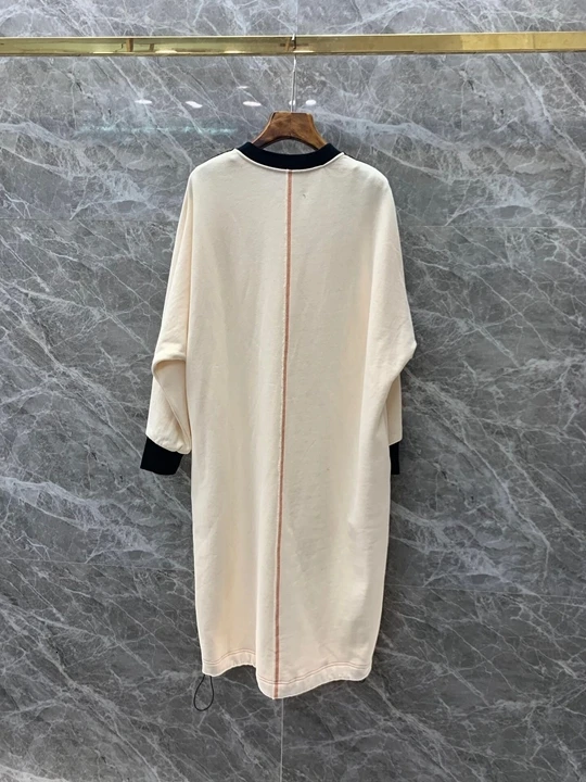 Autumn Early New Women's Dress Round-neck Line Colour Matching Decoration Long Sleeve Loose Cotton Dress 1007