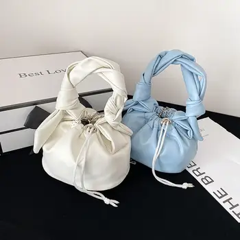 

Solid Color PU Leather Mini Bucket Bags Female Crossbody Bags 2020 Summer Women Travel Chain Shoulder Handbags White Phone Pouch