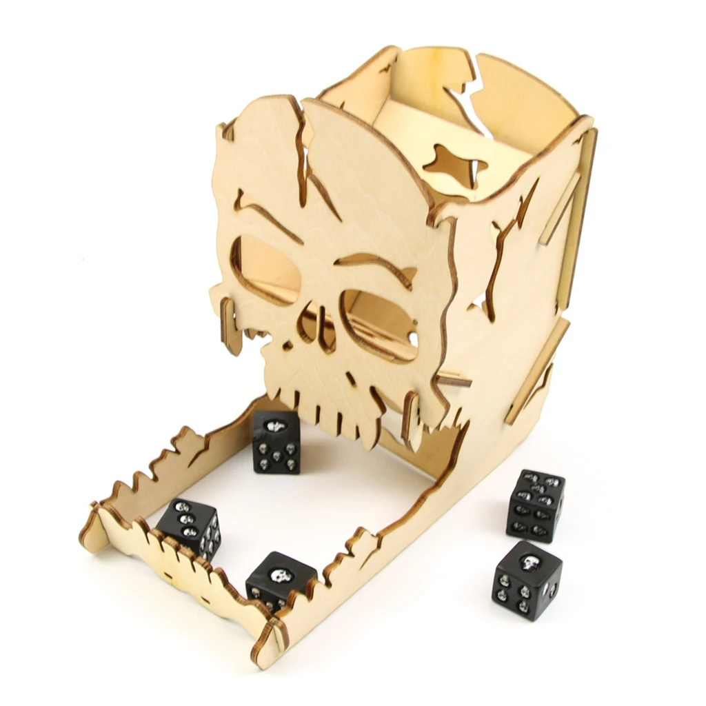 Wooden Dice Tower for Board Game Hand Carving Wood Skeleton Board Game Tray