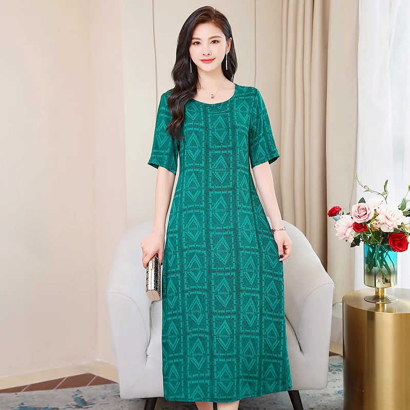 Летнее платье для женщин среднего возраста свободное Удобное повседневное с