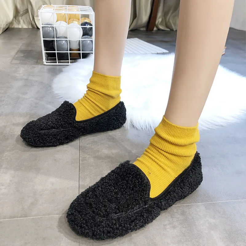 

Lambs Wool mao xie Women's Outer Wear 2019 Autumn And Winter New Style Korean-style Versatile Flat Low-Cut Teddy Curly Moccosins