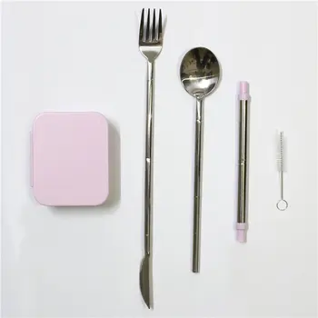 

Newly Pocket-Sized Reusable Cutlery Set For On-The-Go Collapsible Detachable Stainless Steel Fork Spoon Straw Brush Kit
