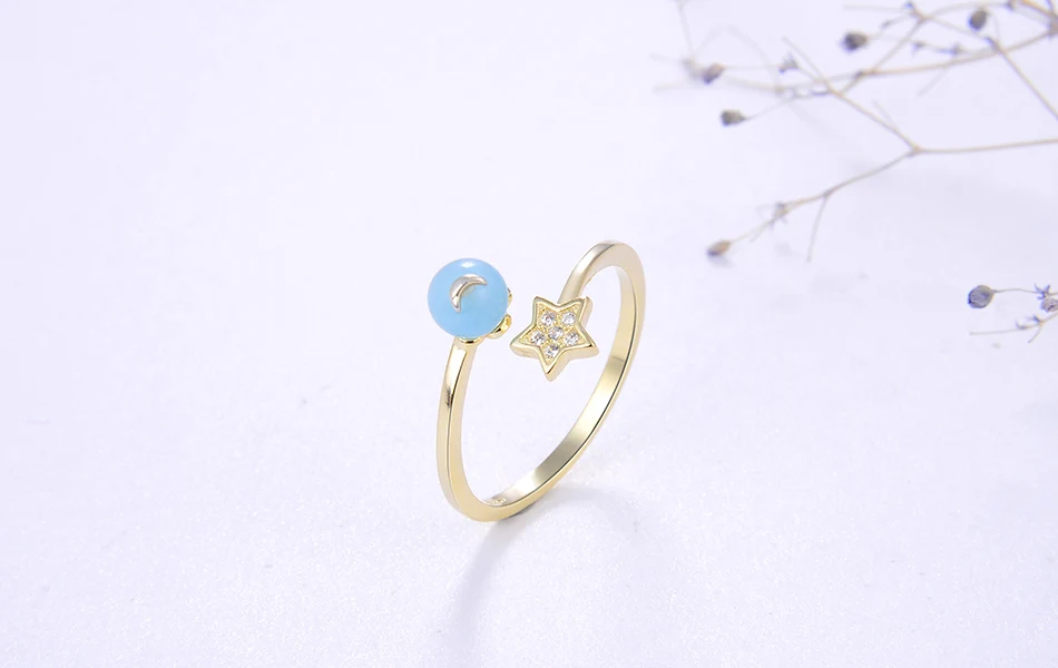 ORSA JEWELS чистое серебро 925 регулируемые кольца для женщин Аквамарин и АААА кубический циркон Звезда и Луна палец кольца ювелирные изделия SR141
