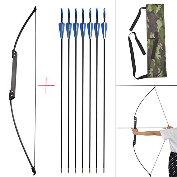1 Set Recurve Bow and Arrows 35-40lbs Straight Bow 6pcs Fiberglass Arrows Hunting Beginner Shooting Bow And Arrow Accessories