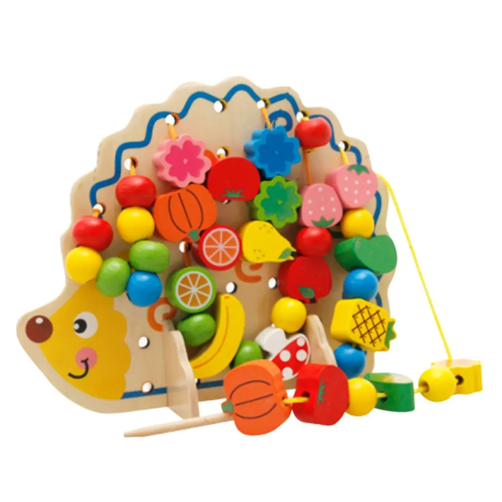 Children'S Educational Early Hedgehog Fruit Beaded Wooden Toy  Multi-Function Bead Threading Toy Building Blocks