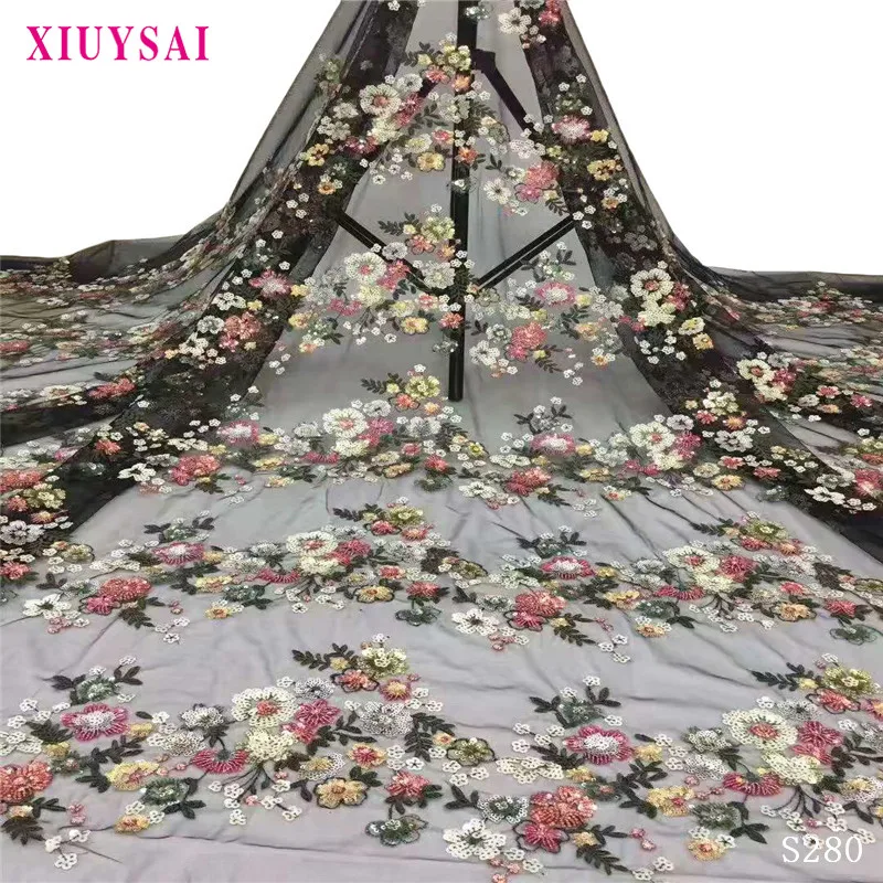 XIUYSAI, зеленая, новейшая нигерийская кружевная ткань,, высокое качество, роскошные ткани с блестками для вечерних платьев, отделка, шитье SL280