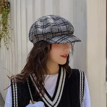 Vintage Newsboy Caps Women Autumn Winter Wool Beret Hat Fashion Octagonal Cap Hats Stylish Artist Painter Plaid Beret Hats