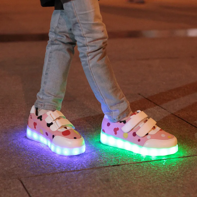 Size 25-35 LED Shoes for Kids Girls Boys USB Charge Glowing Lighted Shoes Kids Shoes with Lights Luminous Sneakers for Children
