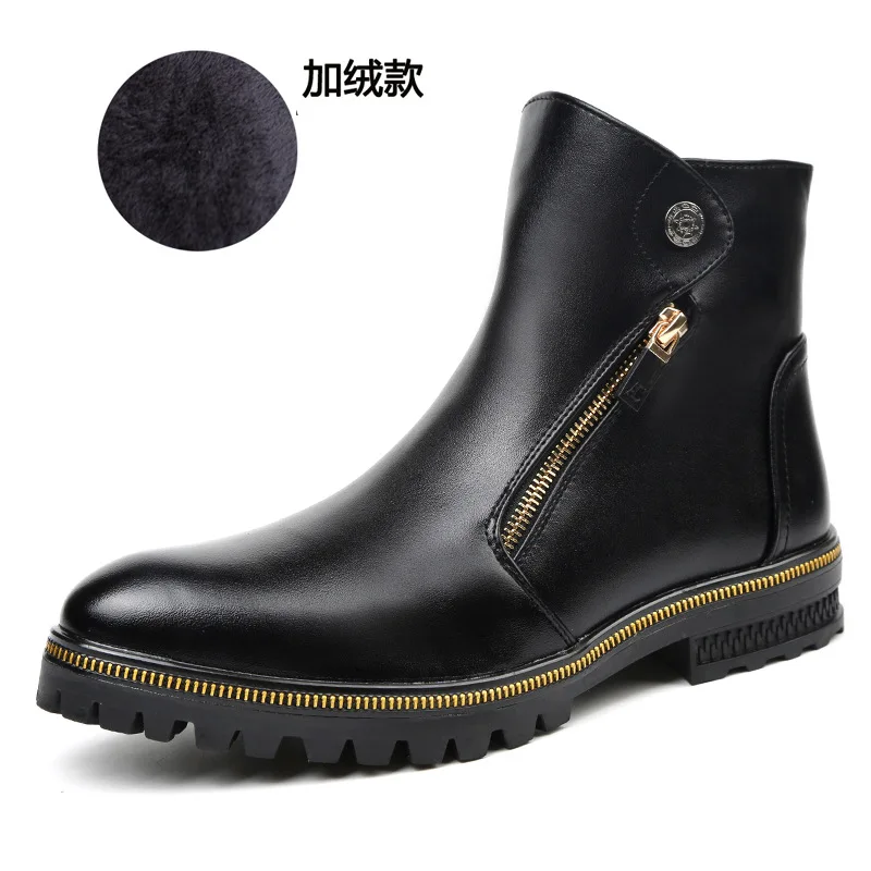 

Men Ankle Boots Spring and Winter Plush Version Men leather Boots Metal Zipper Simple Fashion Men Autumn Boots 245