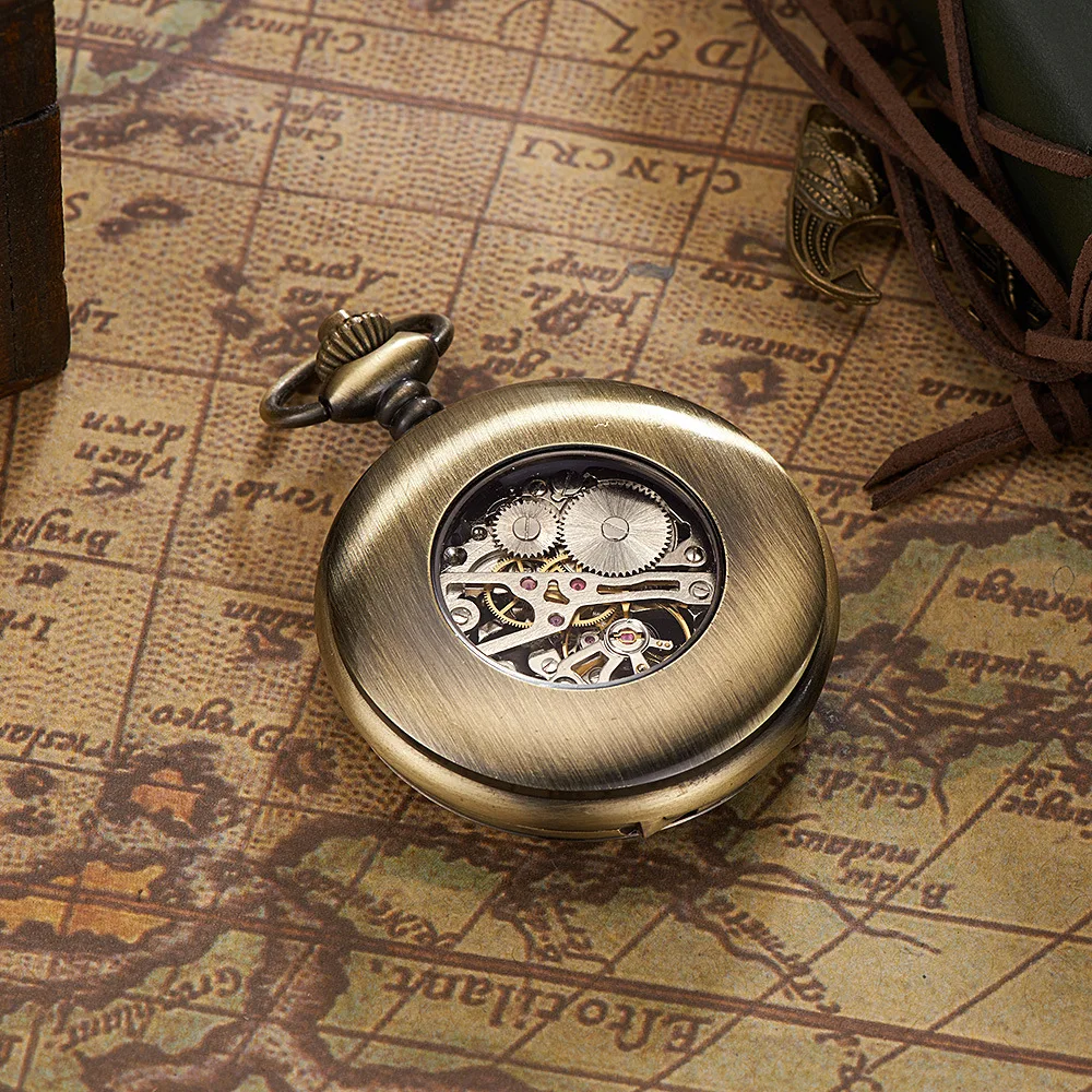 

Europe-asia wei Retro Men Analog Watch Waterproof Hand-Wound Transparent Back Mechanical Pocket Watch