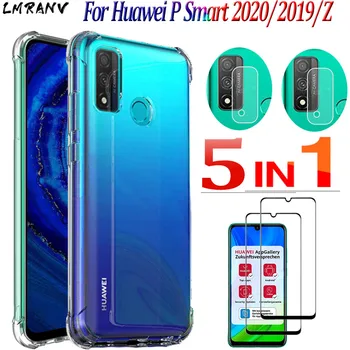 

5-in-1 Capa P Smart 2020 Silicone Shockproof Case Huawei P Smart 2020 Transparent Case+Glass+Camera Lens,Soft TPU Back Clear Phone Accessories Protective Capas Huavei PSmart 2020 P Smart 2019 Z 2018 Airbag Cover