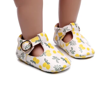 

2020 Autumn Mary Jane T-Strap Buckle Baby Girl Shoes Cute Printed Soft Insole PU Leather Shoes Sneakers Yellow
