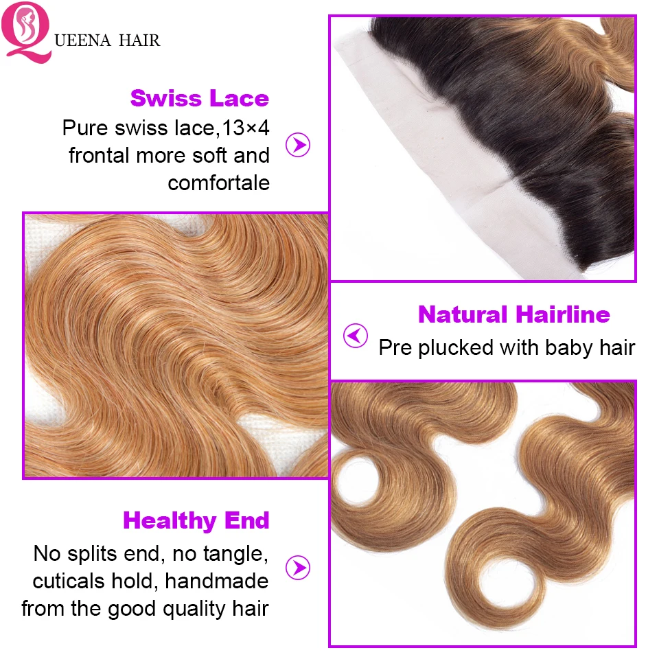 Goodliness-Honey-Blonde-Bundles-With-Frontal-1B-27-Remy-Brazilian-Hair-Weave-Body-Wave-100-Human
