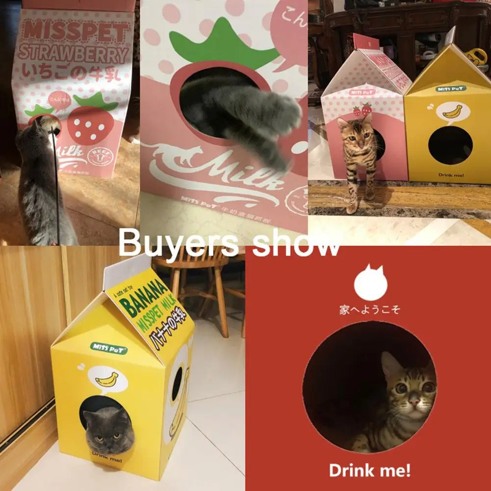 Милая, картонная коробка для молока, кошачьи игрушки, гофрированная картонная клетка для дома, щенок, домашнее животное, кот, аксессуары для царапин