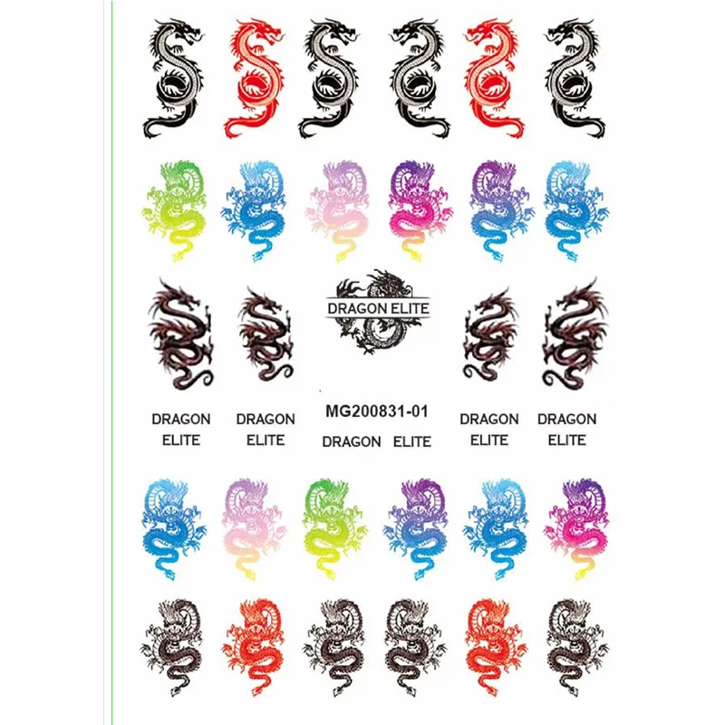New arrived 3D Nail Stickers Decals Red Black Dragons Design Adhesive Stickers Nail Art Decoration Z0357
