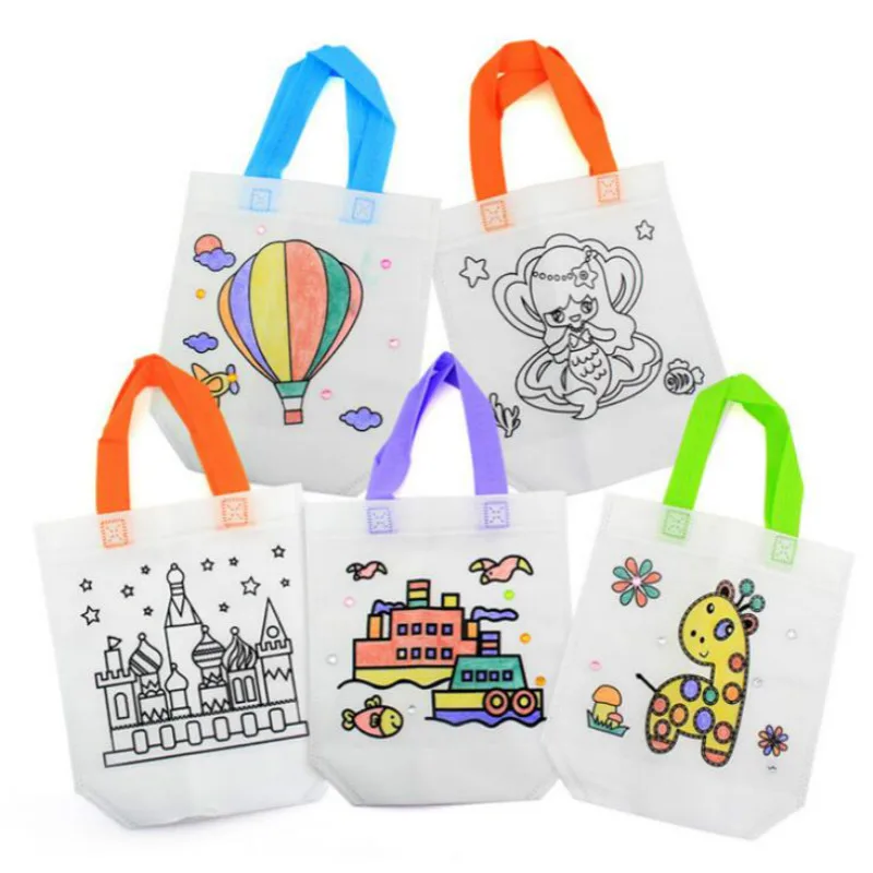 

5pieces/set Antistress Puzzles Educational Toy for Children DIY Eco-friendly Graffiti Bag Kindergarten Hand Painting Materials