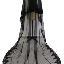 Черная свадебная вуаль длиной 3 метра, два слоя, Кружевная аппликация, румяна, свадебная вуаль с металлической расческой
