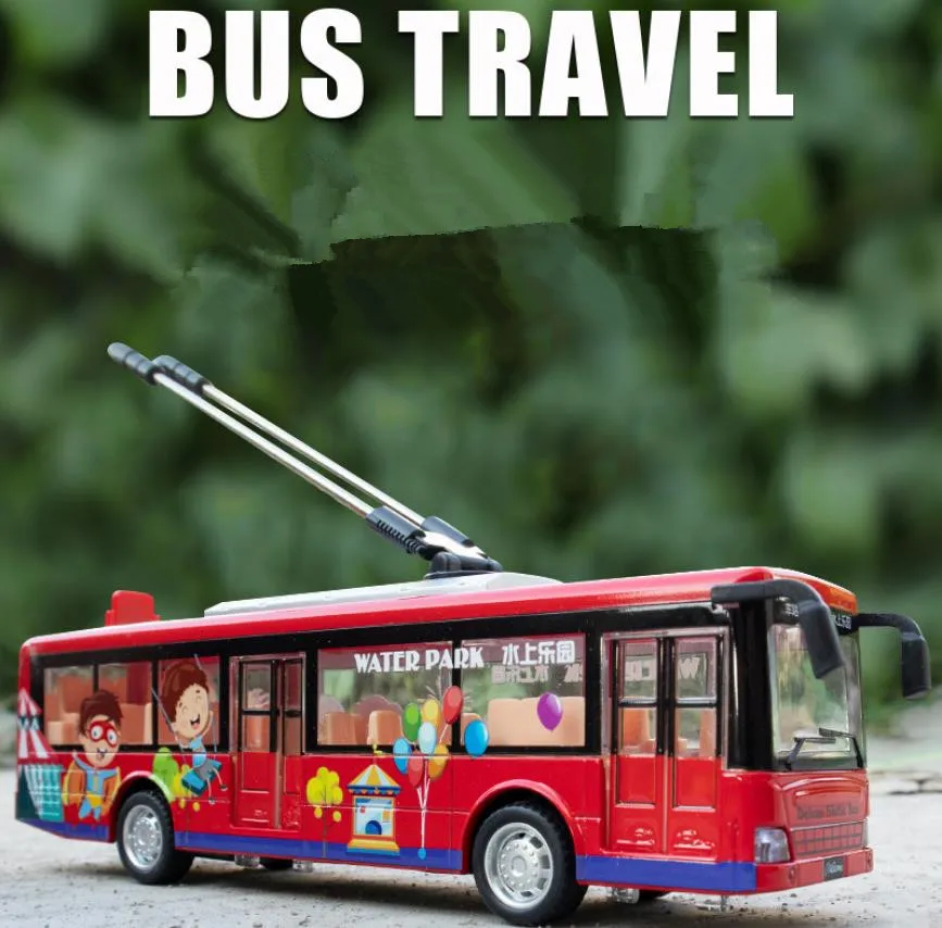 New product 1:48 alloy pull back tram bus model city toy high simulation sound and light 3 doors free shipping | Игрушечный