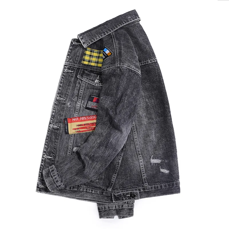 

2019 Autumn New Style Cowboy Jacket Dark Gray Supplement Design Retro Loose-Fit Men'S Wear