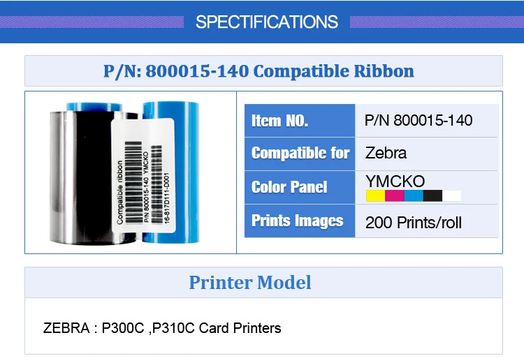 Совместимость 800015-140 YMCKO 200 принты Цвет лента для Zebra P300C P310C P420C P500 P520C P600 P720 карточного принтера