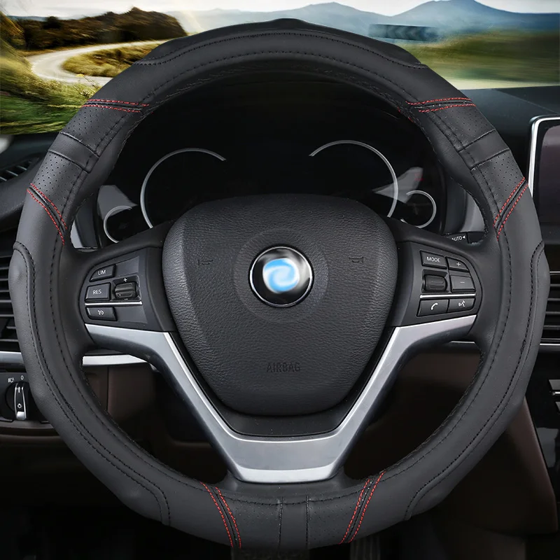 Car Steering Wheel Cover leather Auto Interior Accessories for kiamorning niro optima picanto rio 3 4 sorento soul spectra - Color Name: black