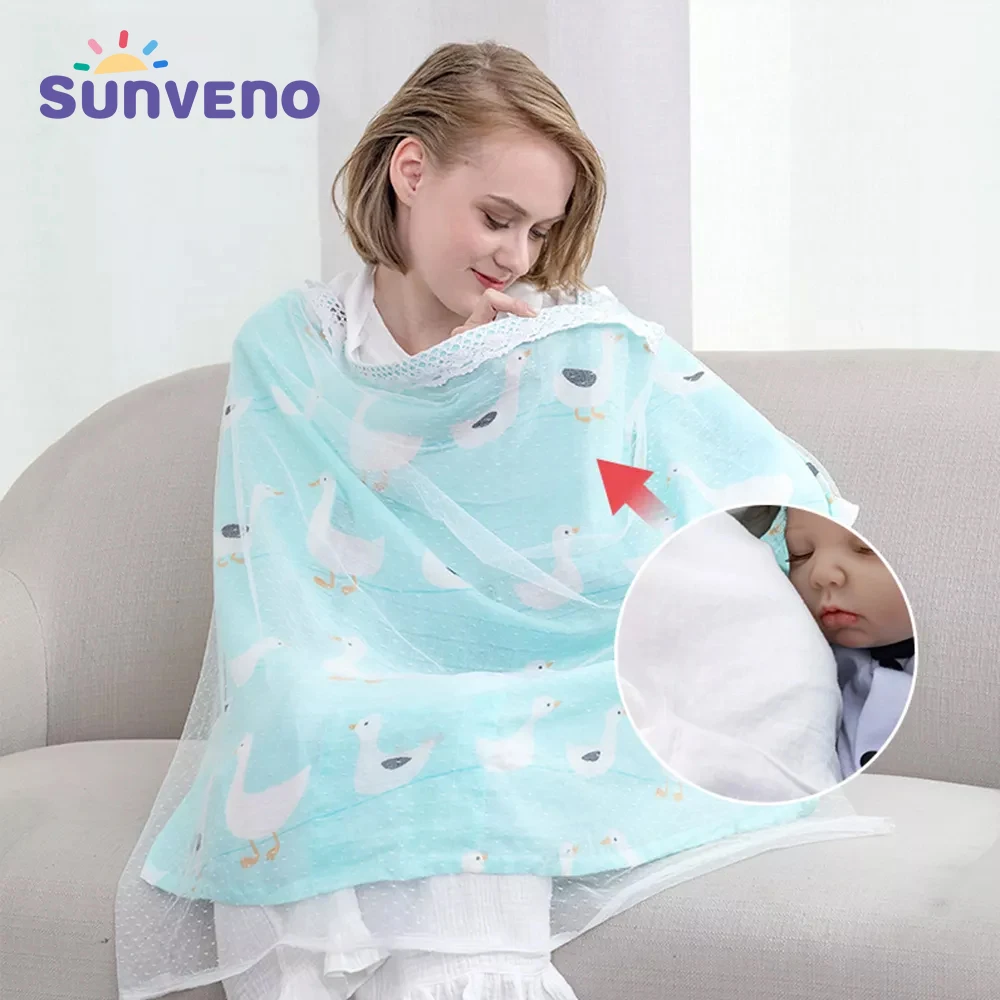 

Sunveno New Breathable Nursing Covers Breastfeeding Cover 100% Cotton Muslin Breastfeeding Privacy Apron Outdoors Feeding Baby