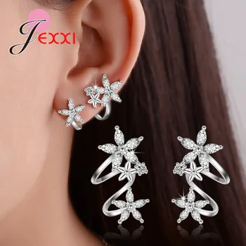 

Shining Original 925 Sterling Silver Star Flowers Clip Earrings for Women Girls AAA Grade Crystal Wedding Engagement Pendientes