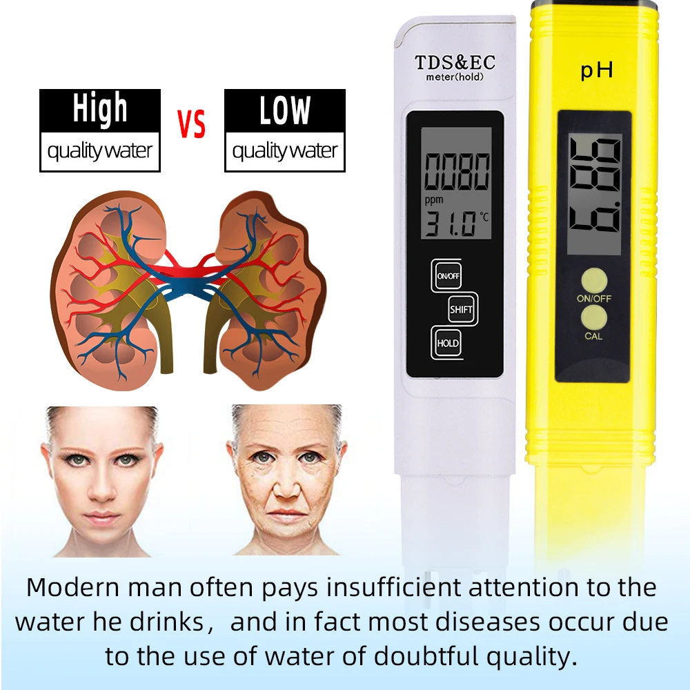 Высокоточный lcd 0,01 PH TDS EC измеритель чистоты воды 0-9999 PPM фильтр гидропоники лаборатория аквариум бассейн тестер скидка 37