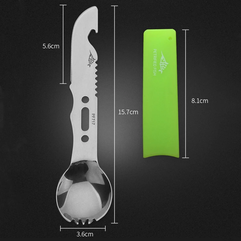 Description Picture 5 of itemMultifunctional Camping Cookware Spoon Fork Bottle Opener Portable Tool Safety & Survival Durable Stainless Steel Survival Kit