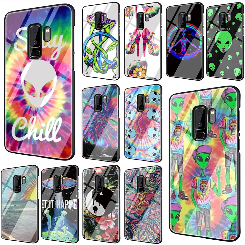 Чехол для телефона из закаленного стекла trippy tie dye peace Alien Samsung S7 edge S8 Note 8 9 10 Plus A10 20 30