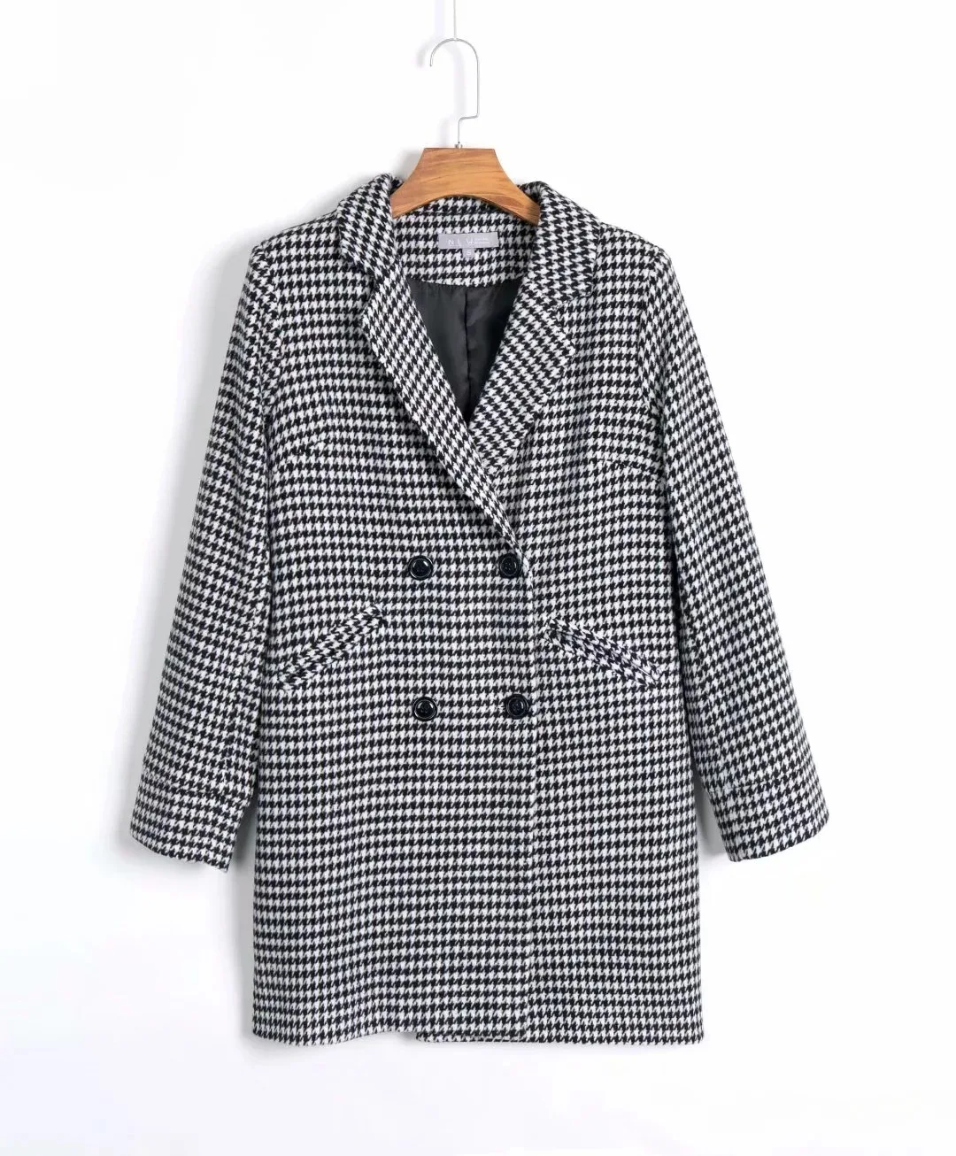 

2019 Autumn And Winter Trench Coat Europe And America New Style Plaid Double Breasted Suit Jacket Fold-down Collar Overcoat