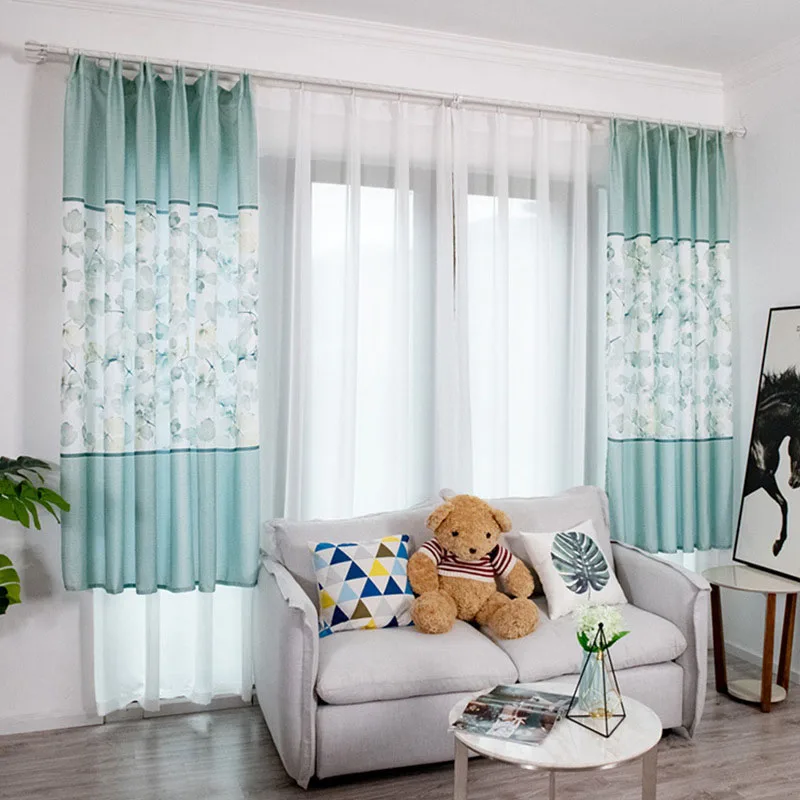 

Classical Floral Pattern Blackout Blue Curtains Living Room Bedroom Kitchen Short Window Curtains Panel Drapes Home Decoration