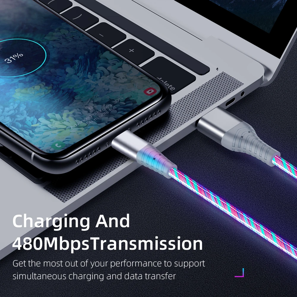 Flow Luminous USB Cable For iPhone 13 12 11 Pro Max X XR XS 8 7 6s 5s Fast Charging Charger Glow USB Wire Cord Data Cable 1/2M iphone cord