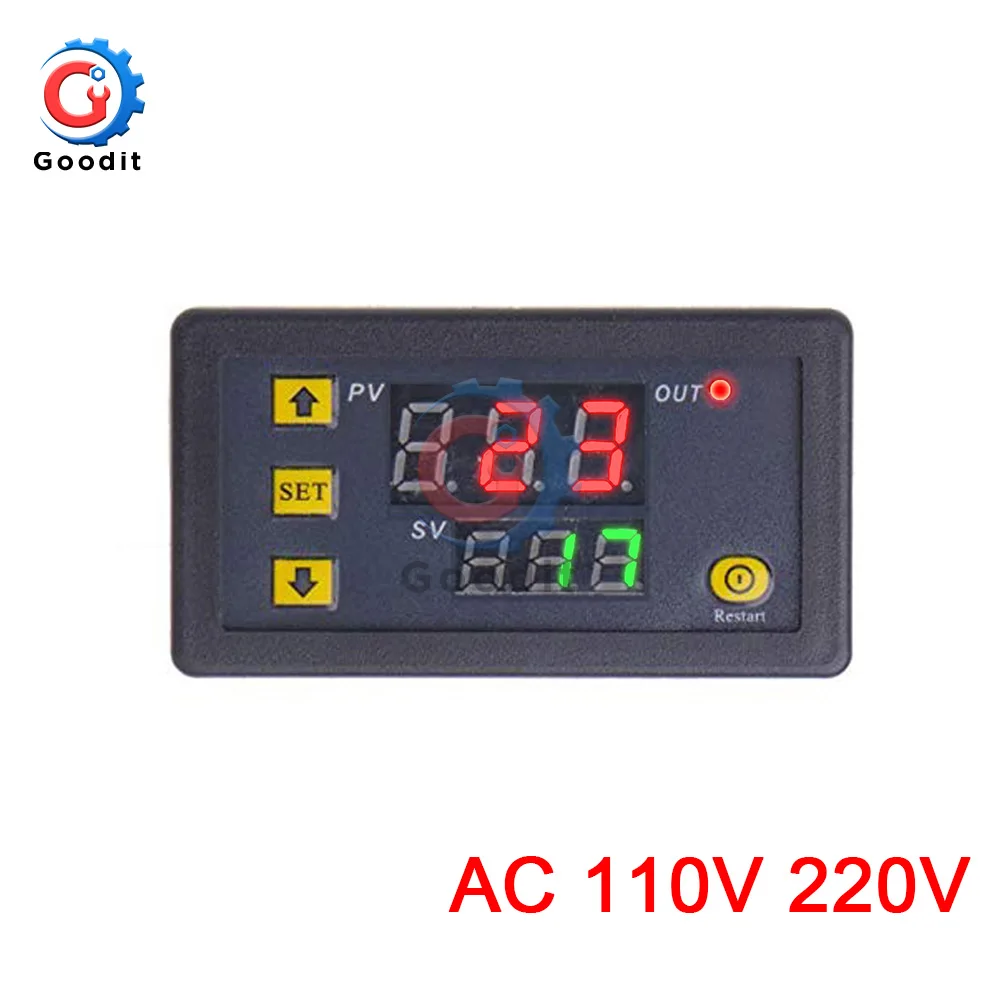 AC110-220 Red Green Переменный ток, 110 В, 220 В, 12 В, Цифровое реле задержки времени, двойной светодиодный дисплей, переключатель управления таймером, регулируемое реле времени, переключатель задержки времени - Габаритные размеры: AC110-220 Red Green