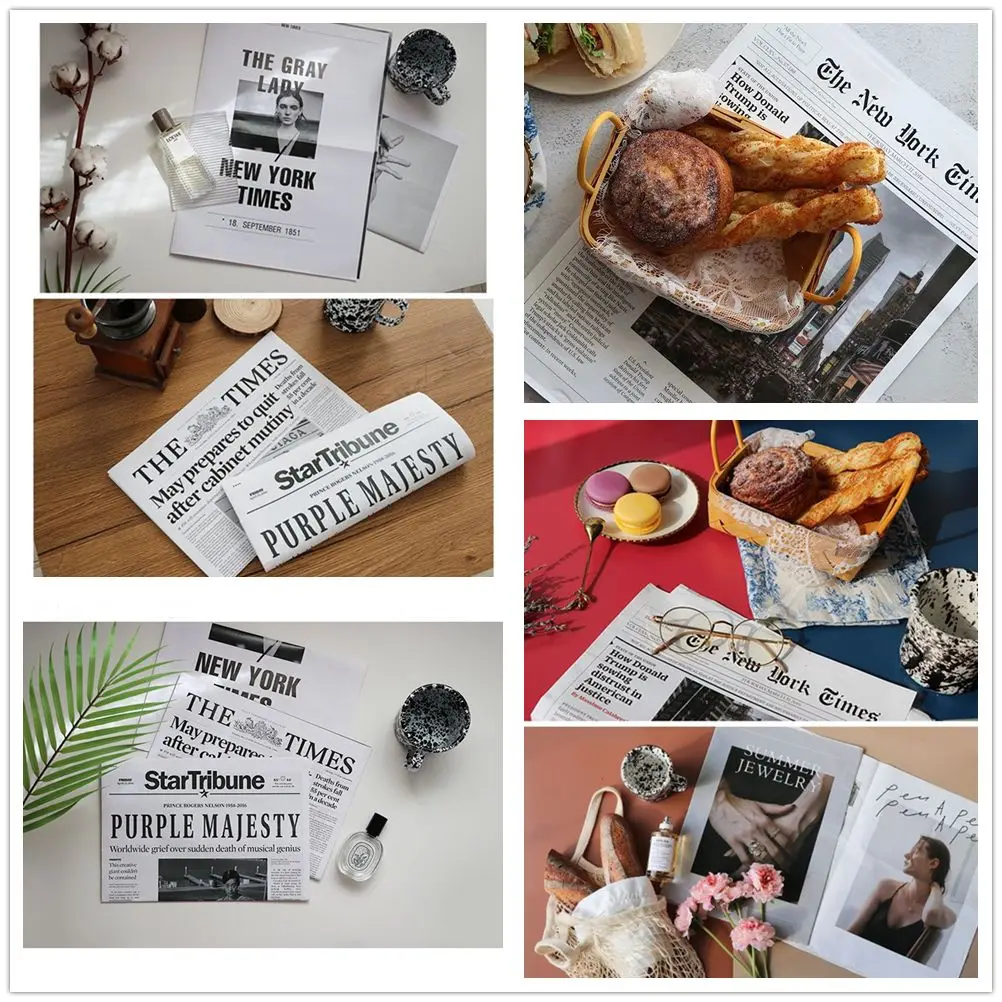 Retro English Newspapers Photo Magazines Gift Flowers Wrapping Paper Bouquet Photography Props Background Decoration